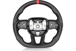 TESFEEL Steering Wheel，Full Leather Steering Wheel Upgrade D-shaped Flat-bottom Perforated Leather for Dodge Charger/Challenger/Durango/Jeep Grand Cherokee/SXT/GT/RT/SRT/Heallcat 2015-2024