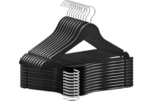 ABHENG 30 Pack Wooden Coat Hangers, 360° Swivel Hook, Suit Hangers with Anti-Slip Notches, Clothes Hangers for Jackets, Shirts, Dress, Black UAWY0530B