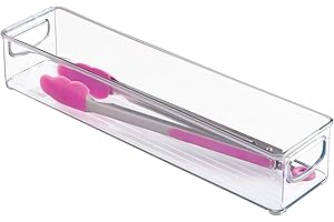 INTERDESIGN IDesign BPA-Free Plastic Pantry and Kitchen Storage, Freezer and Fridge Organizer Bin with Easy Grip Handles – 16" x 4" x 3", Clear