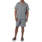Amazon Essentials Mens Lightweight Woven Short Pajama Set with Notch Collar and Button Loungewear