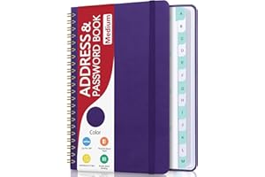 HOMLIVE Address Book with Alphabetical Tabs, Hardcover Phone Book Password Keeper with Spiral Binding, Address Books for Seniors, Record Internet Logins, Coloring Pages - 5.7" × 7.7" (Purple)