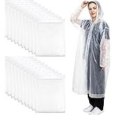 Yuanan 20 Pack White Rain Ponchos, Reusable EVA Raincoat with Drawstring Hood, Waterproof Rain Ponchos for Adults, Long Emergency Poncho for Travel, Camping, Hiking, Outdoor