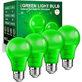 TJOY Green LED Light Bulb Halloween Outdoor Porch, A19 Colored 60 Watt Eq | Green Colored LED Lights, 5W E26 Base, Halloween Christmas Indoor Party Bedroom Decoration, Non-Dimmable, 4 Pack
