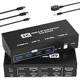 HDMI DisplayPort KVM Switch 2 Monitors 2 Computers, 4K@60Hz USB3.0 Dual Monitor HDMI KVM Switches Display Port for 2 Computers Share 2 Screens and 4 USB Devices for Keybord Mouse Printer