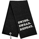 botogift Funny Golf Towel, Swing Swear Repeat, Golf Gifts for Men - Golf Accessories for Men, Embroidered Towels for Bags with Clip, Black