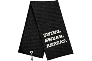 BOTOGIFT Funny Golf Towel, Swing Swear Repeat, Golf Gifts for Men - Golf Accessories for Men, Embroidered Golf Towels for Golf Bags with Clip, Black