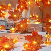 CESOF 2 Pack Fall Decorations for Home Fall String Lights Total 20ft 40 LED | Maple Leaf 3D Pumpkin Leaves Garland Lights Battery Operated for Mantel Porch Indoor Outdoor Halloween Thanksgiving Decor