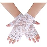 Lusofie Short Lace Fingerless Gloves for Wedding Opera Tea Party 80s Prom Dress Halloween Lace Gloves Formal