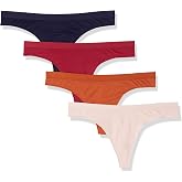 Amazon Essentials Women's Ribbed Cotton Thong Underwear, Pack of 4