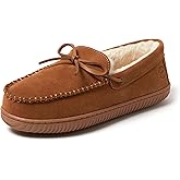 Dearfoams mens Hudson Genuine Suede Memory Foam Moccasin With Tie Slipper