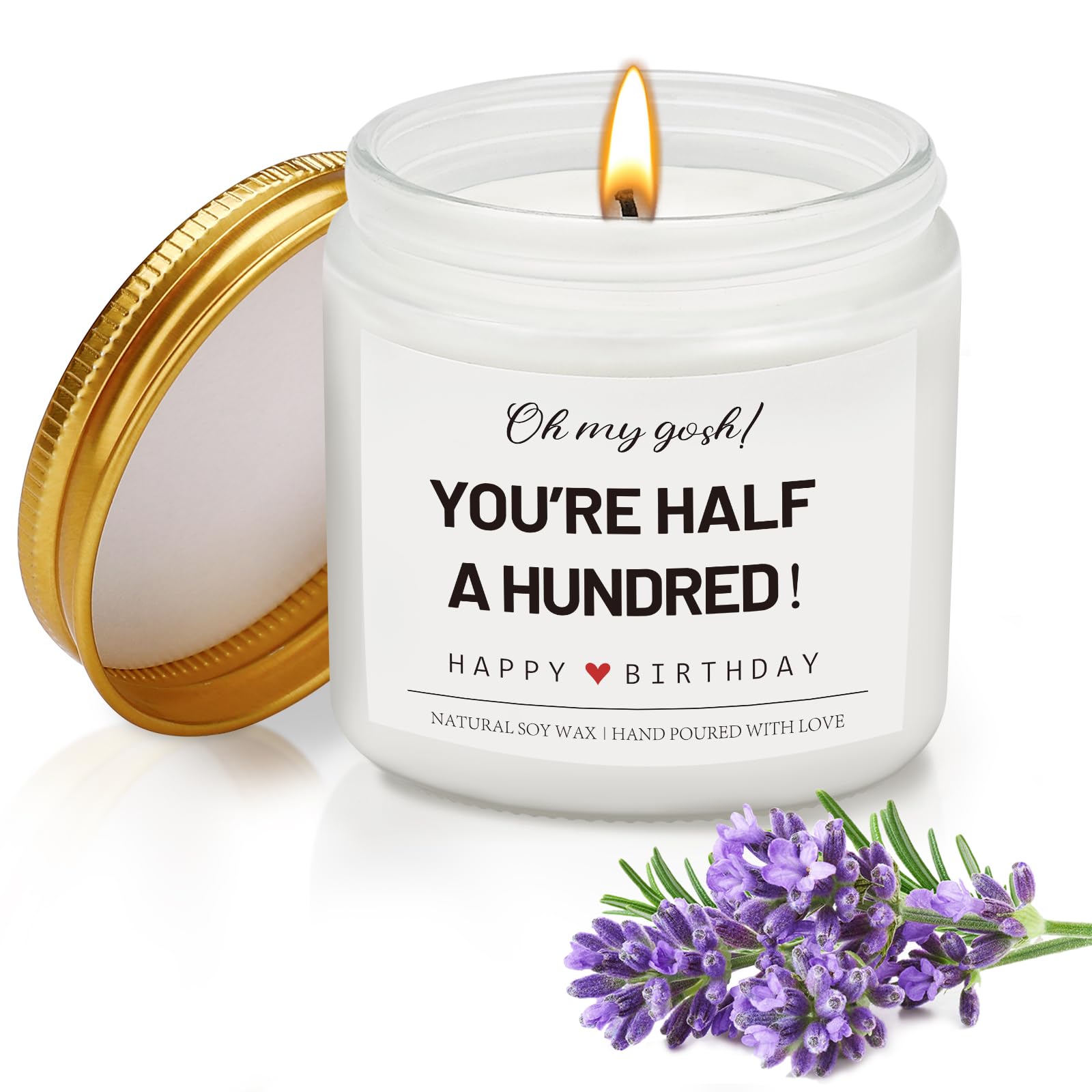 Funny 50th Birthday Gifts for Women, Handmade Lavender Scent 50th Birthday Candle, Happy 50 Years Old Candle Gift Ideas Birthdays Decorations for Her Him Wife Friend Sister Daughter Friend, 3.5oz