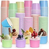 Lawei 300 Pack Paper Ice Cream Cups, 8oz Disposable Dessert Snack Bowls for Hot or Cold Food, Cute Stackable Treat Cups for Sundae, Frozen Yogurt, Soup, Candy, Birthday Party Bar Supplies, 6 Colors