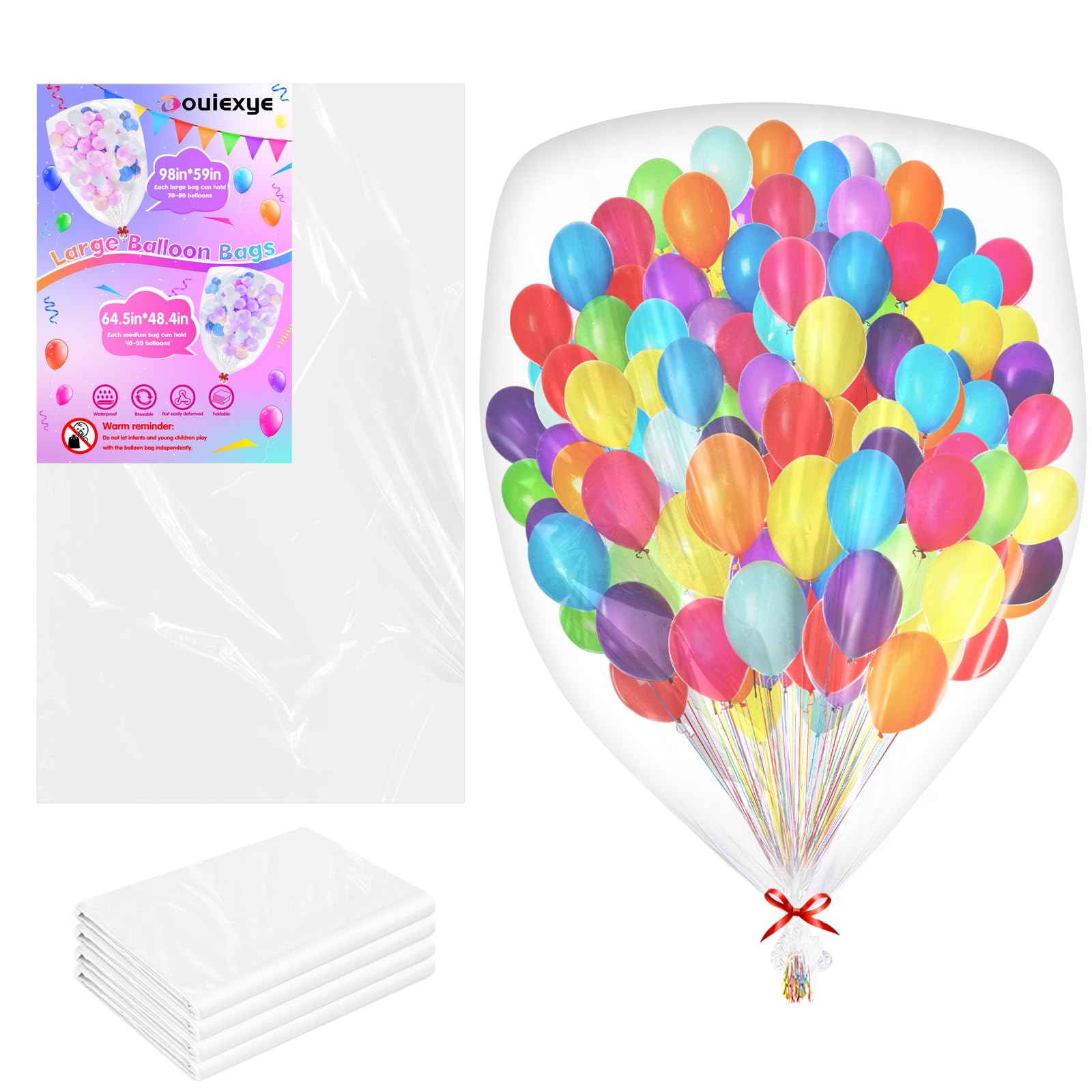 Photo 1 of Bouiexye 4Pcs Large Balloon Bags for Transport - 98 x 59 Inch Clear Drop Bag for Storage and Carrying - Wedding, Birthday, Baby Shower Party Supplies