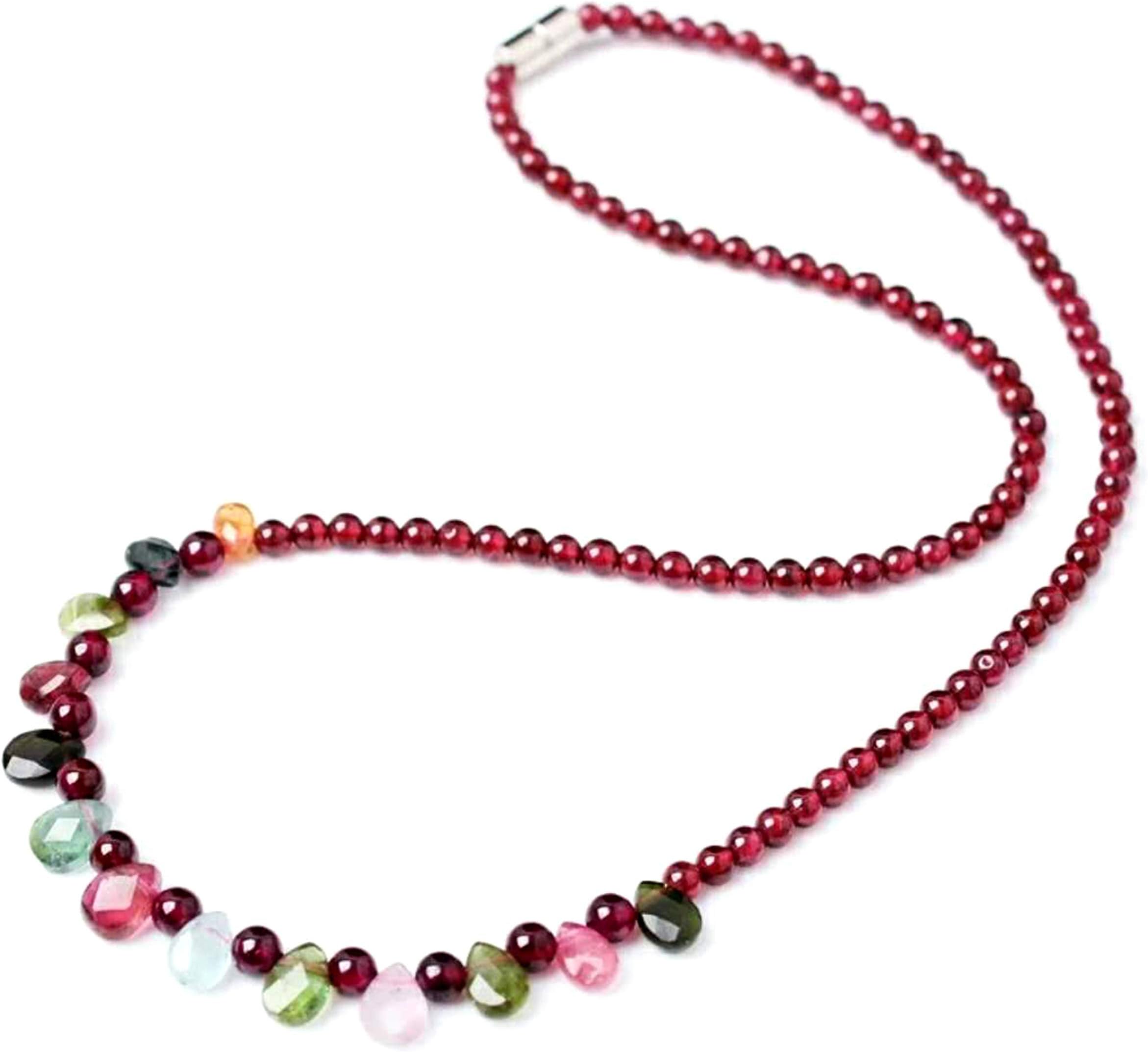 Natural Garnet Tourmaline Quartz Crystal Beads Woman Necklace 4mm