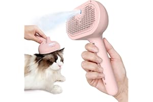 L&W BROS. Self-Cleaning Spray Cat Brush for Shedding, Removes Static Flying Hair, and Works Wonders for Both Long and Short-Haired Pets 2 In 1 Cleaning Brush for Cats And Dogs Grooming (Pink)