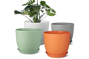 FERLYPOTE Plant Pots 8 Inch Set of 4, Flower Pots with Multi Mesh Drainage Holes, Planters for Indoor Outdoor Garden Plants and Flowers (Multicolor)