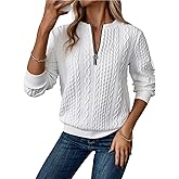 XNC Women's Sweatshirts Quarter Zip Long Sleeve White Pullover Crewneck Textured Fall Fashion Outfits 2025 Winter Clothes