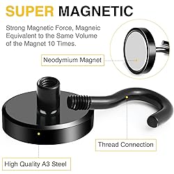 DIYMAG Black Magnetic Hooks, 118 LB Heavy Duty