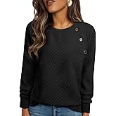 BLENCOT Long Sleeve Shirts Crewneck Sweatshirt Button Textured Loose Fit Business Casual 2025 Comfy Pullover