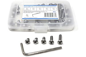 iexcell 50 Pcs M6 x 8/10/12/16/20 Stainless Steel 304 Hex Socket Button Head Cap Screws Bolts Assortment Kit, Thread Pitch 1.0 mm