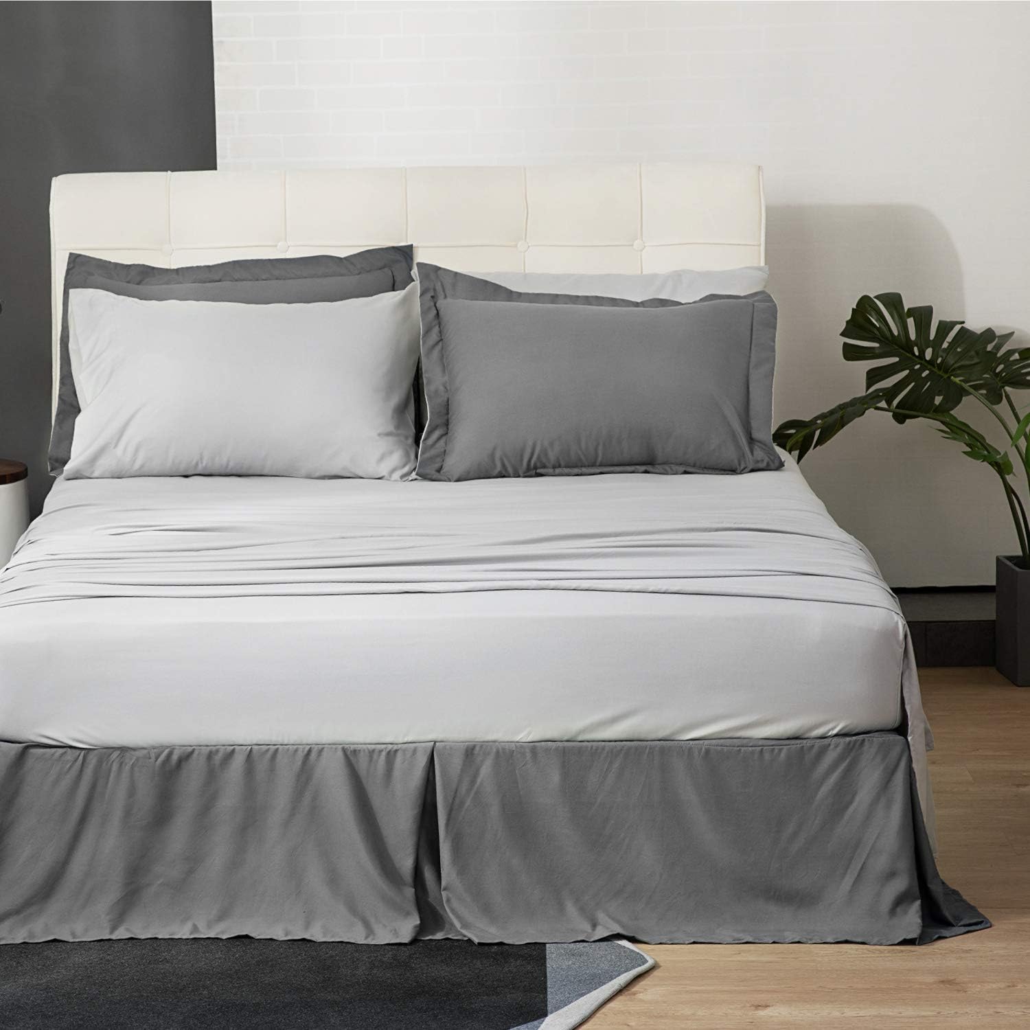 Bedsure Bed in a Bag 8 Pieces Queen Size, Dark Grey/Light Grey - Soft Microfiber, Reversible Bed Comforter Set (1 Comforter, 2 Pillow Shams, 1 Flat Sheet, 1 Fitted Sheet, 1 Bed Skirt, 2 Pillowcases): Home & Kitchen