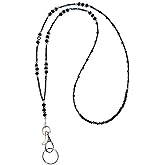 Hidden Hollow Beads Crystal Style Fashion Women's Beaded Lanyard 34", Breakaway and Non breakaway available, For Keys, Badge holder (Black Crystal - NON Breakaway (Stronger))