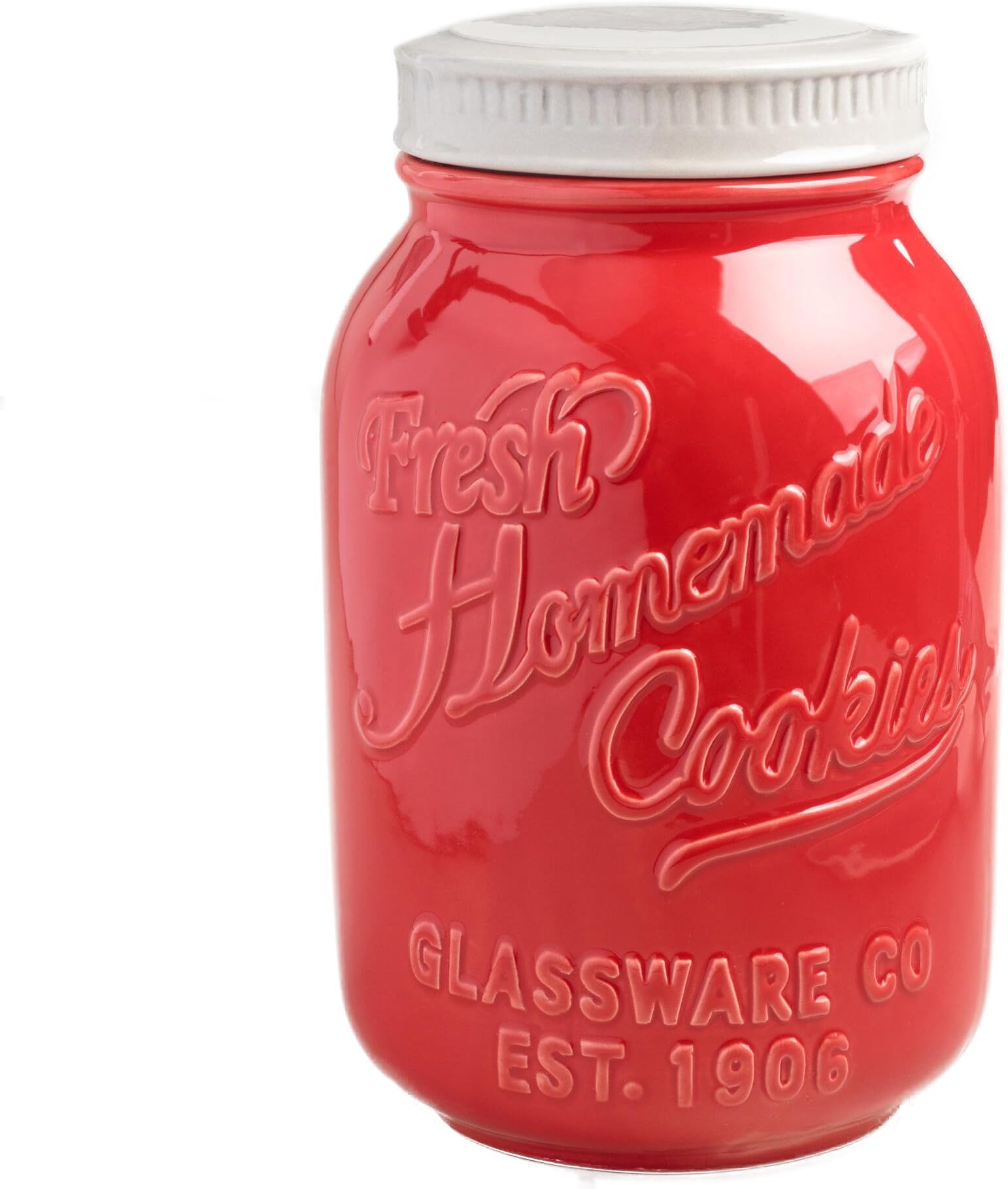Red Ceramic Mason Cookie Jar - Keep Your Cookies & Baked Goods Fresh with an Airtight Lid | Handy Container | Vintage Decor & Collector Gift | Rustic Kitchen Accessory by World Market