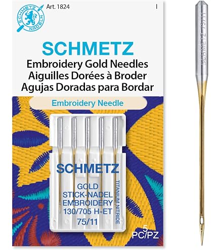 Amazon.com: 25 Schmetz Gold Titanium Embroidery Needles Size 90/14