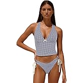 Seamolly Vintage Gingham Halter Tank Top & Cinched Tie Side Tankini Set