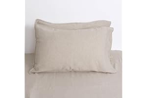 L Linen World Linen Pillow Cases 100% French Natural Linen Pillowcase Set of 2-Stone Washed Moisture-Absorbing Linen Pillow Shams King Size(20''x40''),Natural Linen