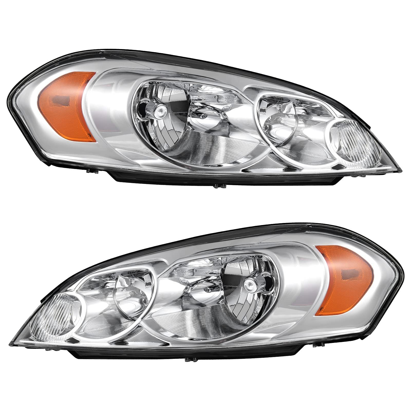 Photo 1 of ***(MINOR DAMAGE/ SEE NOTES)***AUTOSAVER88 Headlight Assembly Compatible with 2006 2007 2008 2009 2010 2011 2012 2013 Chevy Impala 2014-2016 Impala Limited 06-07 Monte Carlo Headlamp Replacement Pair Chrome Housing Amber Reflector