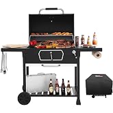 Royal Gourmet CD2030AC Deluxe 30-Inch Charcoal Grill with Cover | Large BBQ Grill with Collapsible Side Tables, 746 sq. in. BBQ Smoker for Outdoor Picnic Camping Patio Backyard Cooking, Black