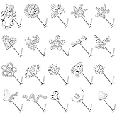 ONESING 12-20Pcs 20G Nose Rings L Shaped Stainless Steel Nose Stud Set with Flower Butterfly Moon Nose Rings Stud Body Piercing Jewelry for Women Men