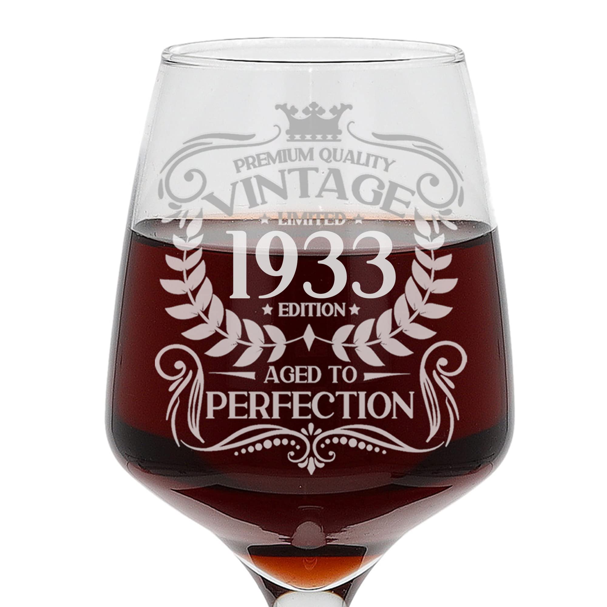 Always Looking Good 93rd Birthday Gift Vintage 1933 Aged to Perfection Engraved Large Wine Glass Present for 93 Year Old Etched 400ml Wine Glass