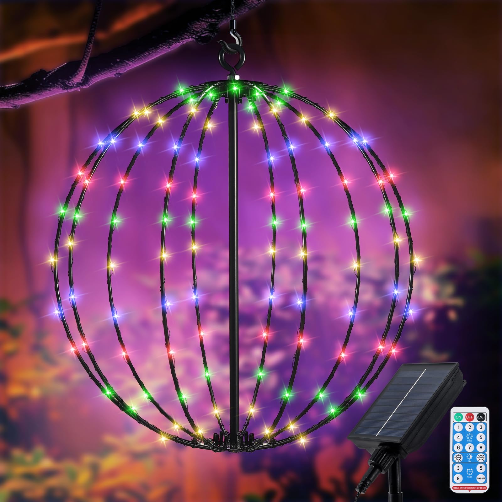 Solar String Light Garden, Metal Solar Lantern Lights 8 Modes 120 LEDs Waterproof Hanging Lights with Remote Solar Ornaments Lantern Lights for Outdoor Christmas Wedding Party Decoration
