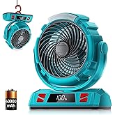 Camping LED Fan with Light, 40000mAh Rechargeable Battery Powered Outdoor Tent Fan with Light and Hook, 6 Speed, Personal USB Desk Fan for Camping, Fishing, Power Outage,Hurricane, Worksite