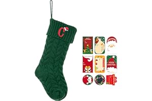 ZGCYSMHT Christmas Stockings Personalized Custom Initials 18 Inches Knitted Christmas Stockings with Letter Fireplace Hanging Monogram Xmas Stockings for Kids,Family Holiday Party Decoration（Green C）