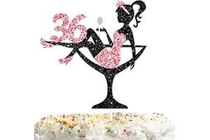WARMAPE Sitting Girl Cake Topper Picks for Girl Lady 36th Birthday Makeup Spa Theme Party Decoration Supplies 36 Silhouette High Heeled Girl Cake Decor Rose Gold Glitter