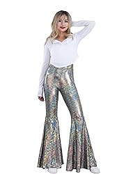 Womens Sequin Flare Pant Sparkly High Waisted Leg