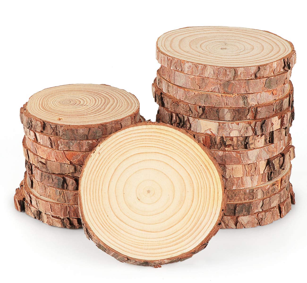 ilauke Natural Wood Slices for Crafts 9-10cm Circle Wooden Discs 16 Pcs Unfinished Log Wooden Rounds for Arts Craft Wall Decor Wedding Christmas DIY Projects