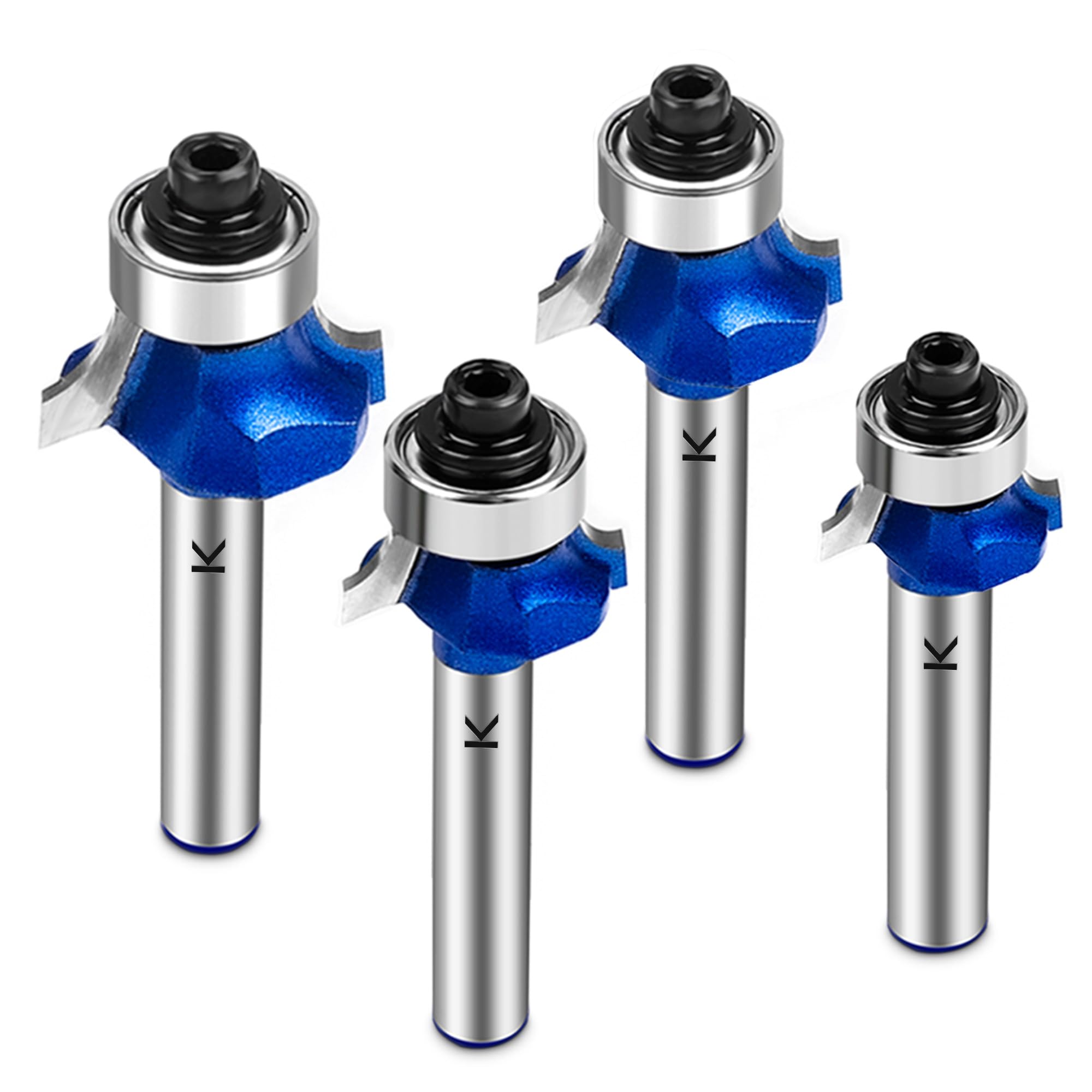 Photo 1 of NICAVKIT 4Pcs Roundover Router Bit 1/4 Shank, Carbide Tip 2 Flutes Rounding Over Edge Forming Router Bit with Bearing Guide CNC Woodworking Tool(Radius 1/16", 1/8" , 5/32" , 3/16")