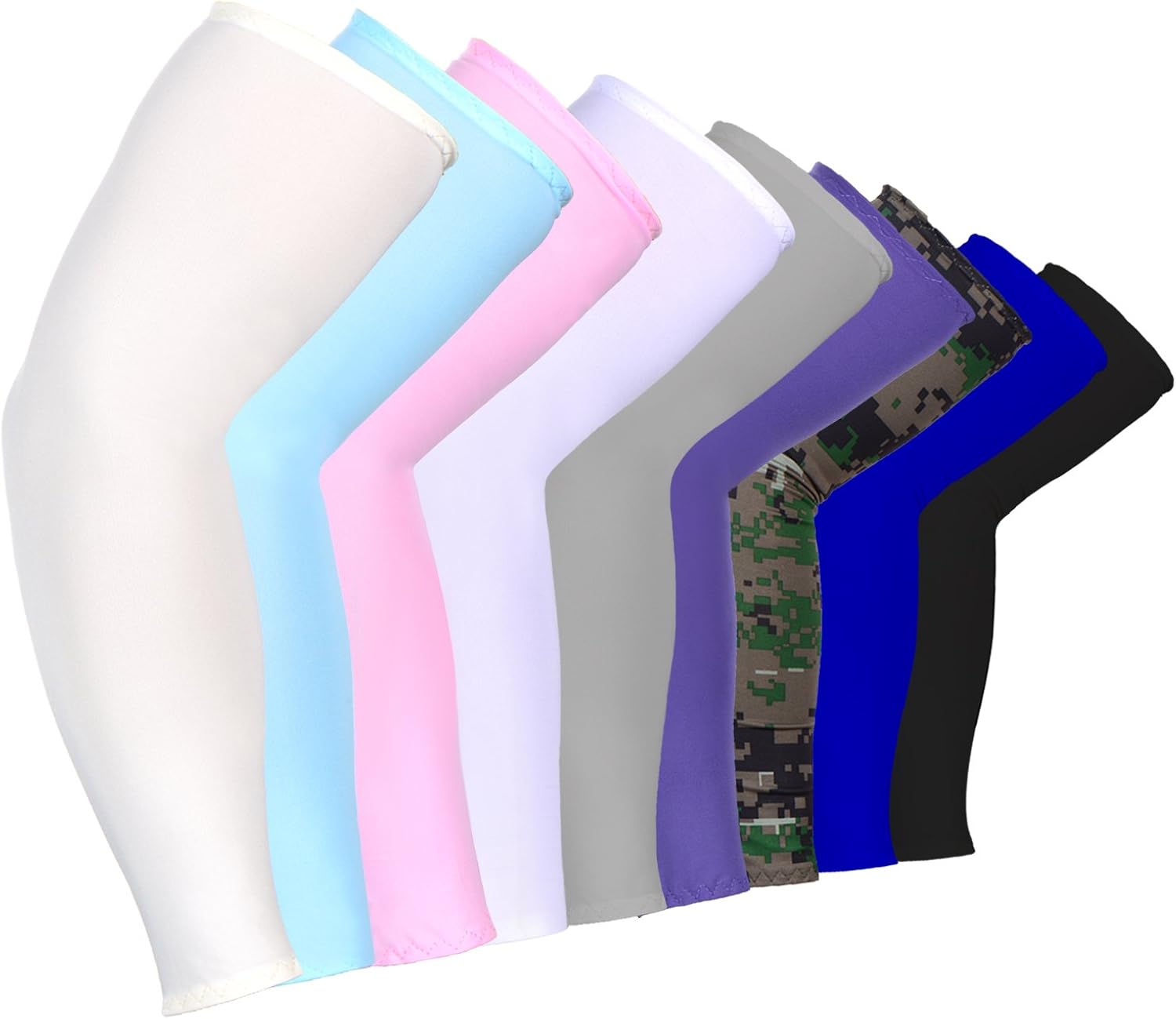 Mudder 9 Pairs Unisex UV Protection Sleeves Arm Cooling Sleeves Ice Silk Arm Sleeves Arm Cover Sleeves (White, Black, Gray, Sky Blue, Pink, Purple, Royal Blue, Camouflage, Yellow): Clothing