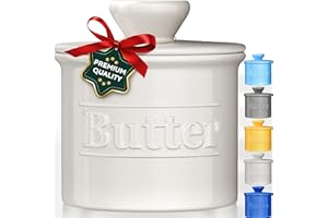 BENICCI Premium Butter Crock with Lid - Original Design French Butter Dish - Beautiful Ceramic Butter Keeper for Counter with Water Line - Perfect to Keep Butter Soft and Spreadable - White