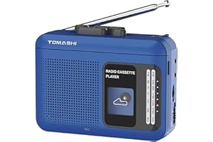 TOMASHI Portable Cassette Player Recorder with AM/FM Radio, Tape to USB Converter, Walkman Style, 200mW Speaker, Battery or USB Powered, 3.5mm Jack, Retro Blue