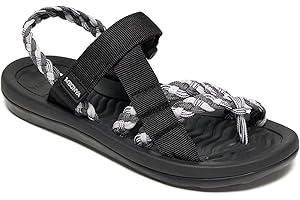 MEGNYA Hiking Sandals for Womens, Comfortable Walking Flip Flop Sandals with Arch Support, Athletic Sandals with Hook and Loop Straps for Beach Vacation Adventure