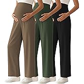 Ecavus 3-Pack Women's Maternity Pants Over Belly Soft Lounge Palazzo Pants Stretch Wide Leg Pregnancy Trousers with Pockets