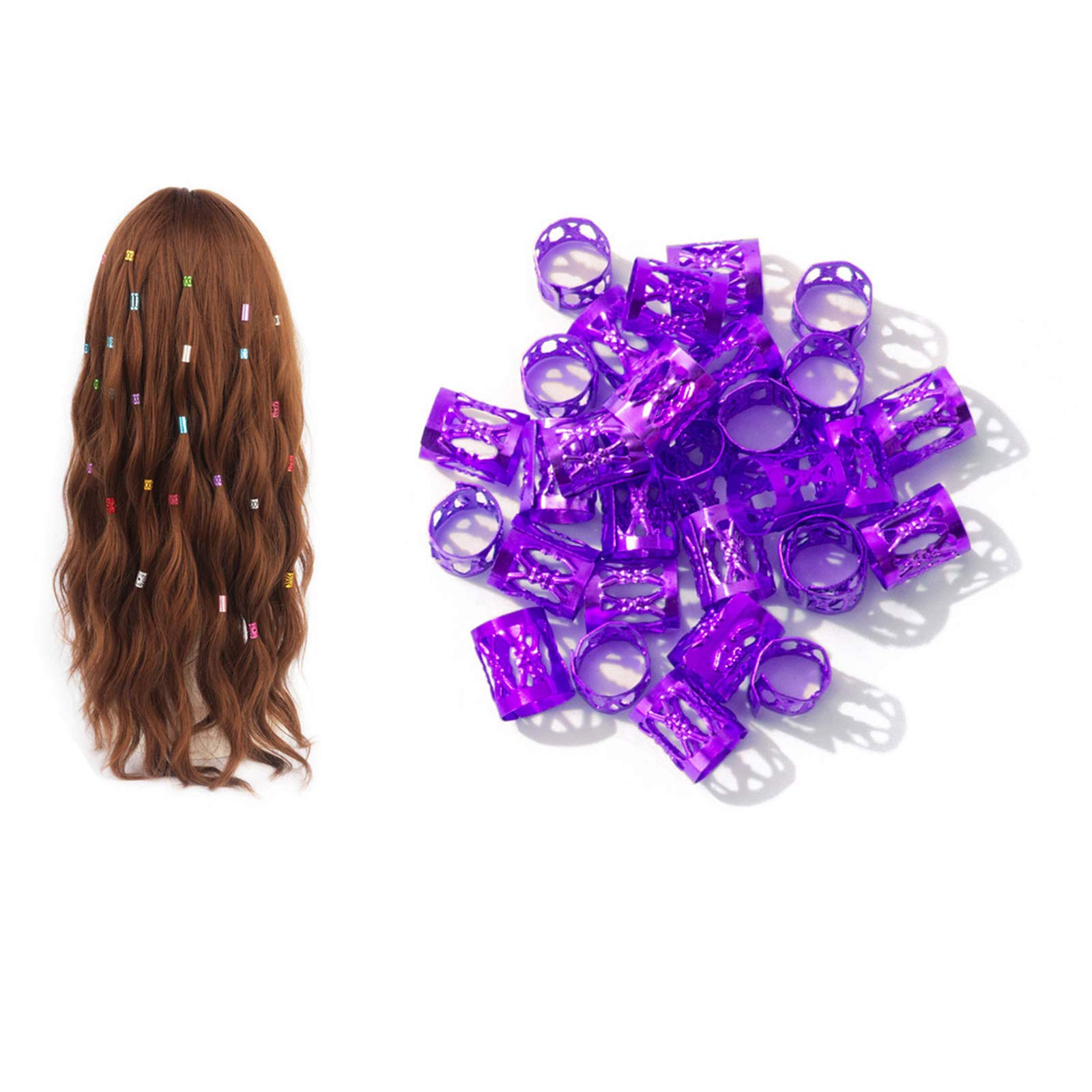 Aluminum Dreadlocks Adjustable Metal Hair Cuffs Hair Braiding Beads Filigree Hair for Hair Accessories Decorations 100PCS Purple
