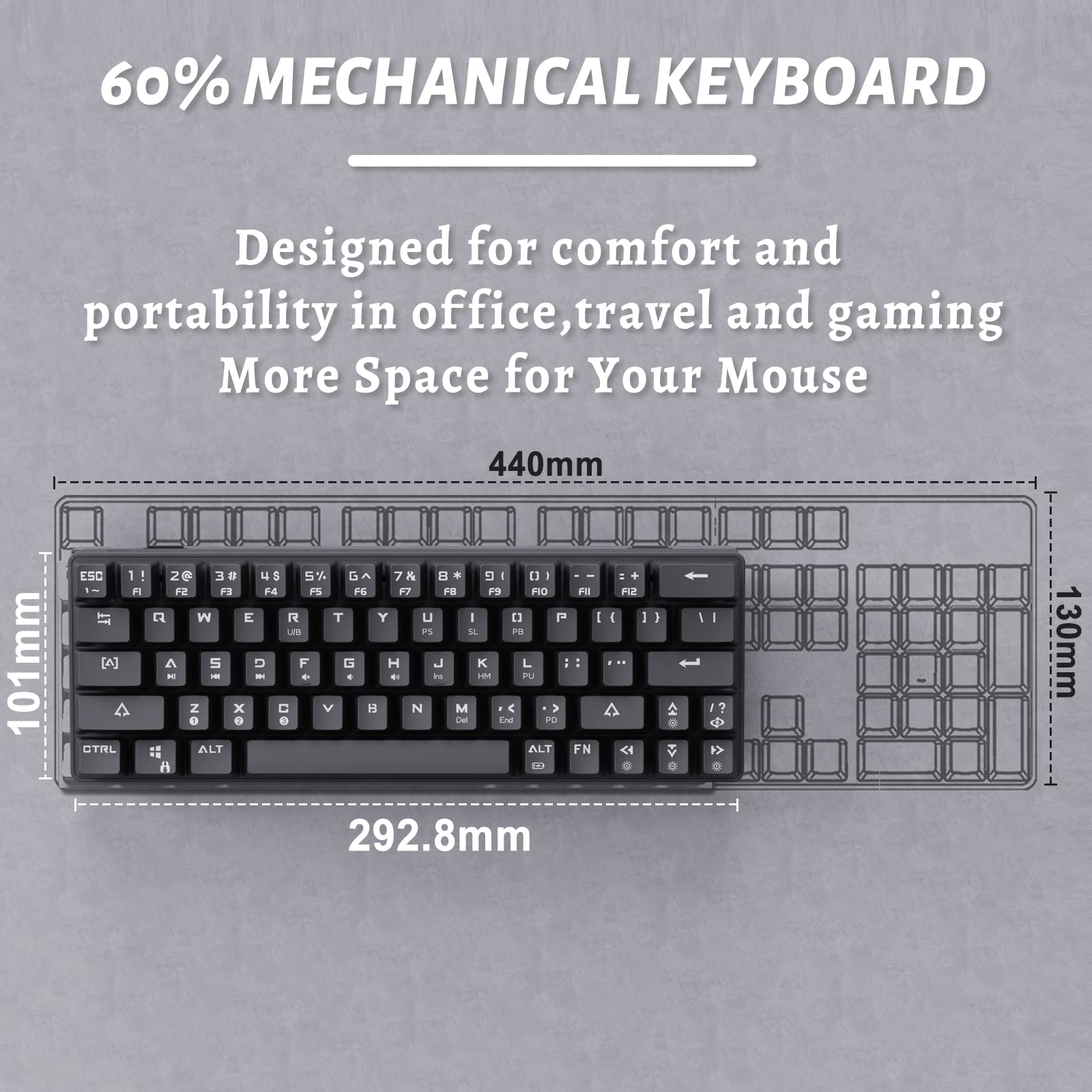 DIERYA T63 Wireless Mechanical Gaming Keyboard, Bluetooth/2.4G/Wired Keyboard,RGB Backlit Compact 63 Keys Mini Office Keyboard