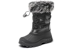 DREAM PAIRS Kids Winter Snow Boots Boys Girls Water-Resistant Outdoor Warm Cozy Anti-Slip Mid Calf Faux Fur Lining Insulated 