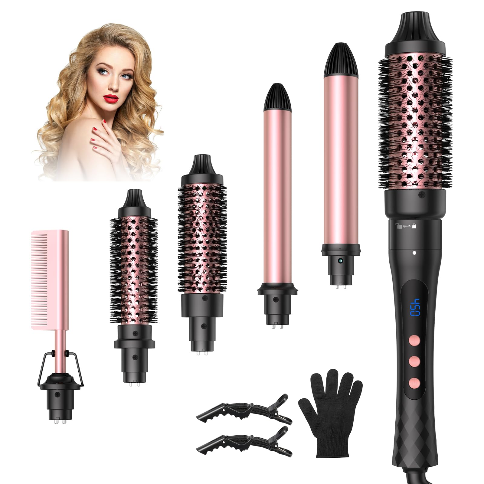 Photo 1 of 6 in 1 Curling Iron,Curling Wand Set and Thermal Brush Hair Tool